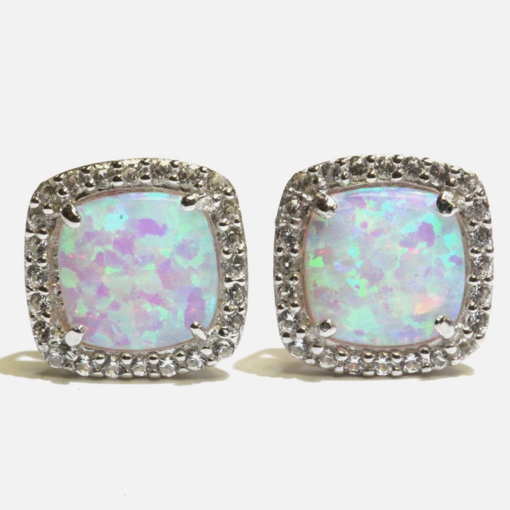 Silver Opal Halo Earrings